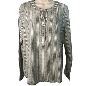 BLEU Linen Blend Striped Blouse Size Medium Boho Cottage Core Casual